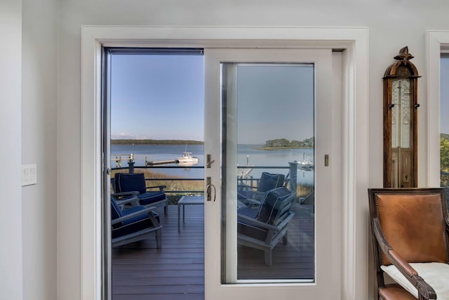 169 Daniels Island Rd, Mashpee, MA 02649 - entryway featuring wood finished floors and a water view