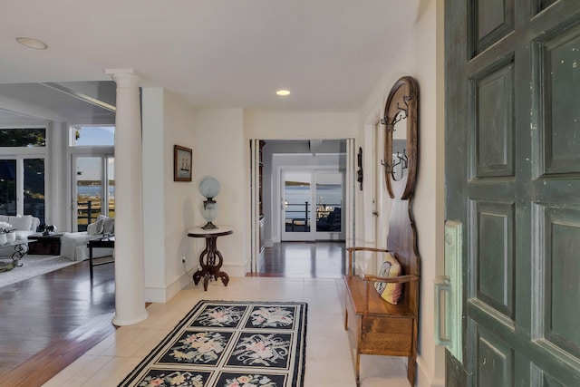 169 Daniels Island Rd, Mashpee, MA 02649 - entryway with baseboards, decorative columns, and recessed lighting