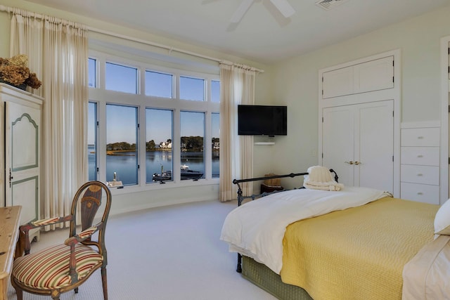 169 Daniels Island Rd, Mashpee, MA 02649 - bedroom with a ceiling fan, visible vents, and carpet