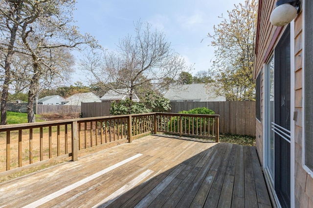 wooden deck featuring a fenced backyard