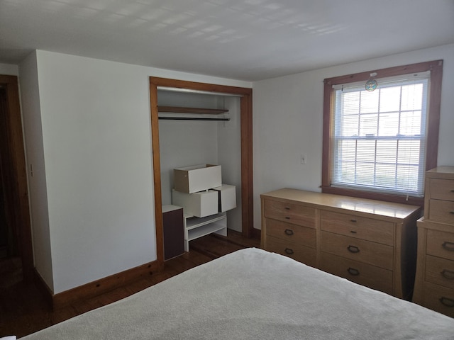 22 Cypress St, East Falmouth, MA 02536 - bedroom featuring dark wood-type flooring, baseboards, and a closet