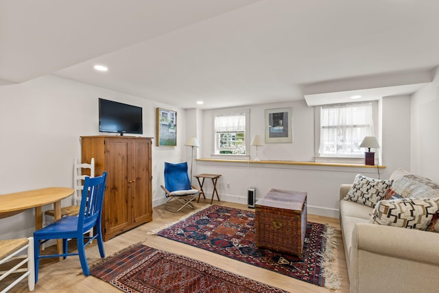 292 Stage Harbor Rd, Chatham, MA 02633 - living room featuring wood finished floors, baseboards, and recessed lighting