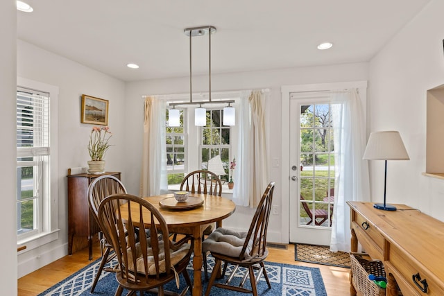 292 Stage Harbor Rd, Chatham, MA 02633 - dining space featuring healthy amount of natural light, light wood-style flooring, and recessed lighting