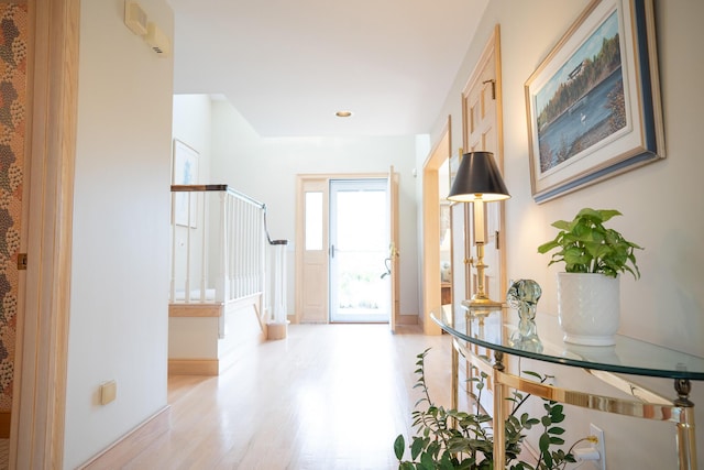 47 Stoney Pond Cir, Marstons Mills, MA 02648 - entrance foyer with wood finished floors, recessed lighting, stairway, and baseboards