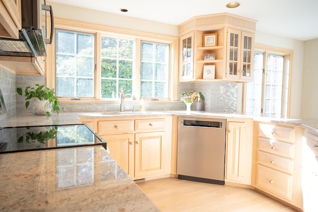 47 Stoney Pond Cir, Marstons Mills, MA 02648 - kitchen featuring dishwasher, a sink, light brown cabinets, healthy amount of natural light, and recessed lighting