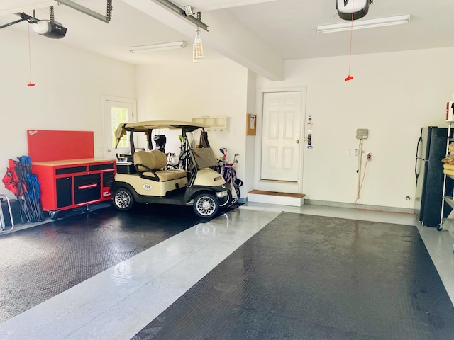 garage with a garage door opener