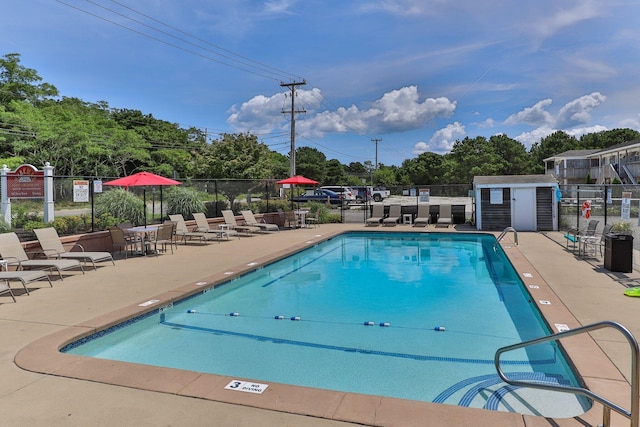 view of swimming pool with a patio area