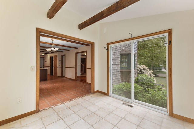 29 Windward Walk, Harwich Port, MA 02646 - spare room featuring beamed ceiling, a chandelier, light tile patterned flooring, and baseboards