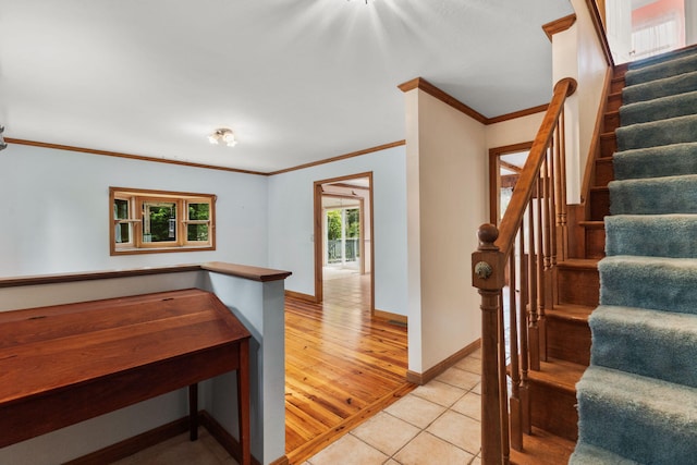 29 Windward Walk, Harwich Port, MA 02646 - stairs with ornamental molding, tile patterned floors, and baseboards