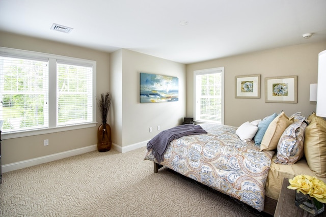 carpeted bedroom with multiple windows