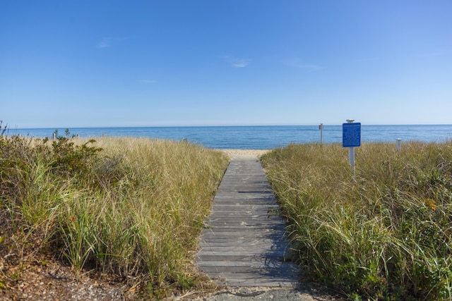 view of water feature with a beach view