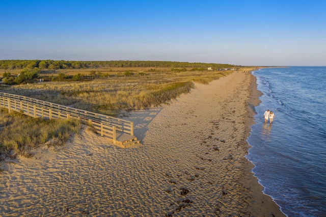 exterior space featuring a beach view