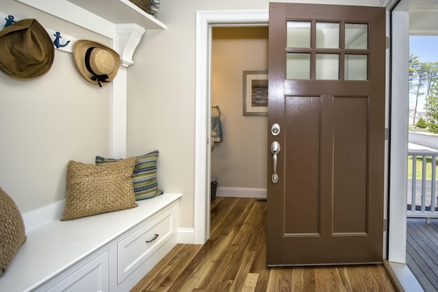 mudroom with dark hardwood / wood-style floors