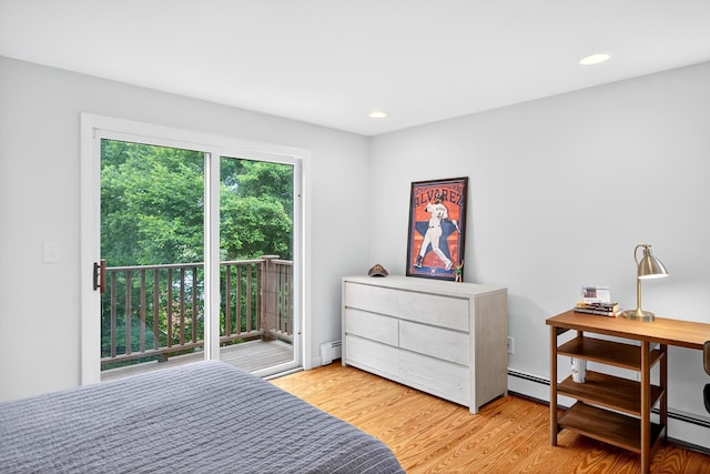 908 W Falmouth Hwy, Falmouth, MA 02540 - bedroom with light wood-type flooring, a baseboard heating unit, access to exterior, and recessed lighting