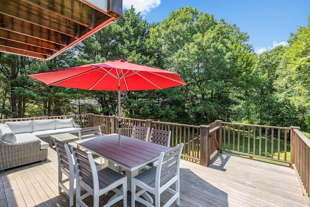 908 W Falmouth Hwy, Falmouth, MA 02540 - wooden terrace featuring outdoor lounge area, outdoor dining area, and view of wooded area