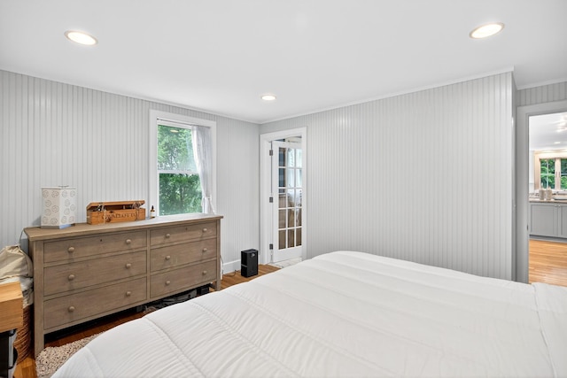 908 W Falmouth Hwy, Falmouth, MA 02540 - bedroom featuring ornamental molding, multiple windows, recessed lighting, and wood finished floors