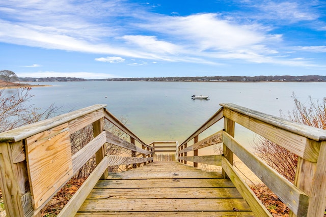 view of dock with a water view