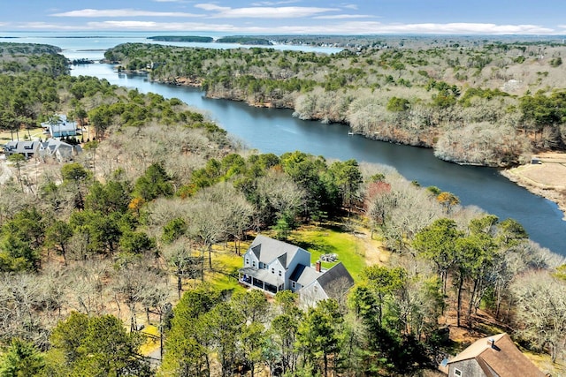 95 Red Brook Rd, Waquoit, MA 02536 - birds eye view of property featuring a water view and a wooded view