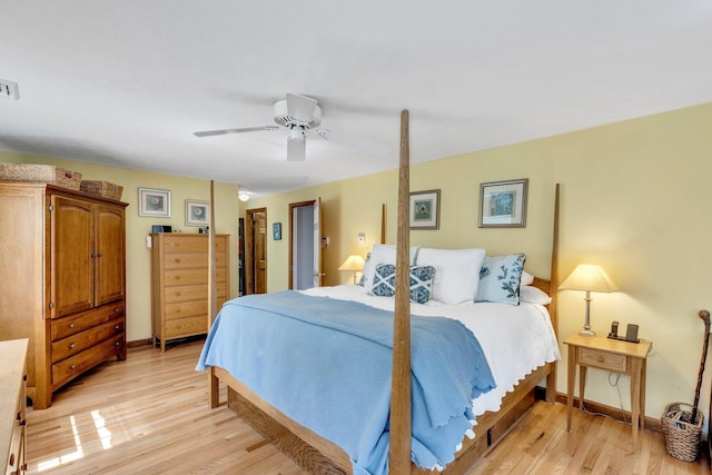 95 Red Brook Rd, Waquoit, MA 02536 - bedroom with visible vents, baseboards, a ceiling fan, and light wood-style floors