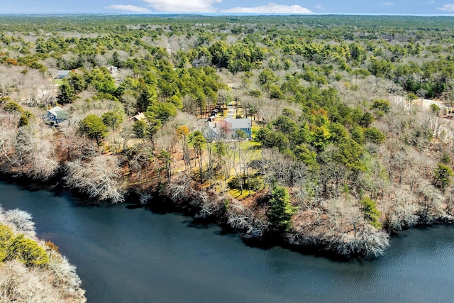95 Red Brook Rd, Waquoit, MA 02536 - birds eye view of property featuring a water view and a wooded view