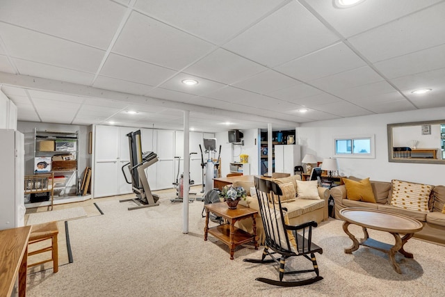 95 Red Brook Rd, Waquoit, MA 02536 - living room featuring a drop ceiling and light colored carpet