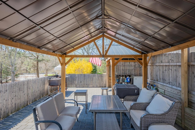 69 Upper County Rd, South Dennis, MA 02660 - fenced backyard with a gazebo, a patio, and an outdoor living space