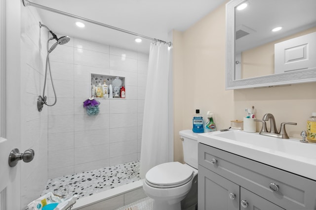 69 Upper County Rd, South Dennis, MA 02660 - full bath with a tile shower, vanity, and recessed lighting