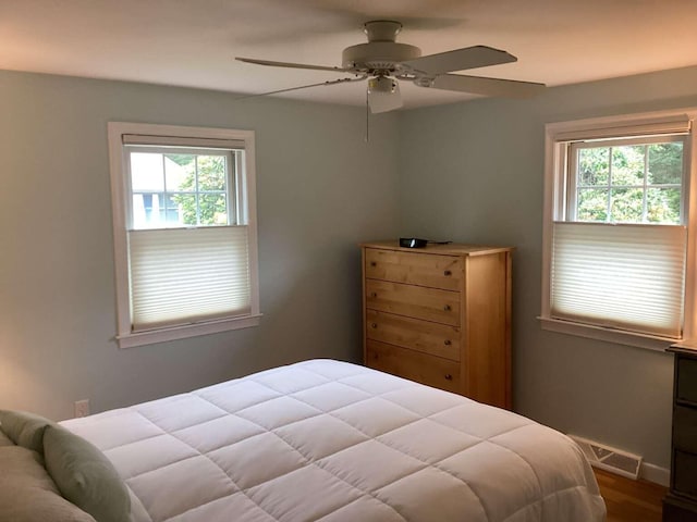 8 Saco Ave, Pocasset, MA 02559 - bedroom with multiple windows, a ceiling fan, and wood finished floors