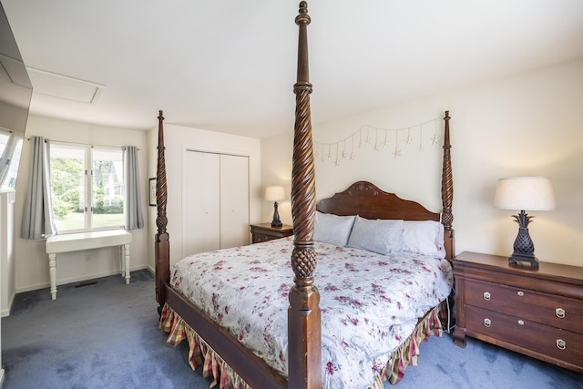 18 Juniper Cir, Brewster, MA 02631 - carpeted bedroom featuring baseboards, a closet, and attic access