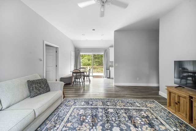 5 Whiffletree Cir, Sandwich, MA 02563 - living room with wood finished floors, a ceiling fan, and baseboards