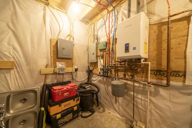 5 Whiffletree Cir, Sandwich, MA 02563 - utility room with electric panel and tankless water heater