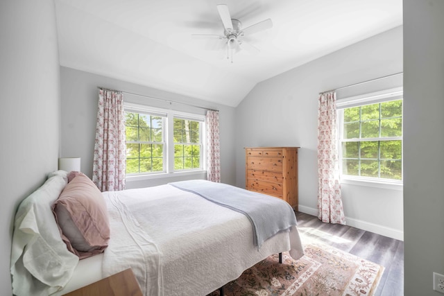 5 Whiffletree Cir, Sandwich, MA 02563 - bedroom with wood finished floors, vaulted ceiling, baseboards, and ceiling fan