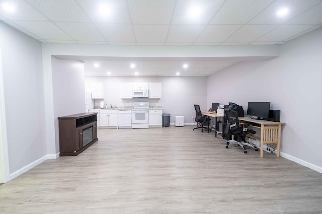 5 Whiffletree Cir, Sandwich, MA 02563 - home office with light wood-style flooring, baseboards, recessed lighting, and a drop ceiling