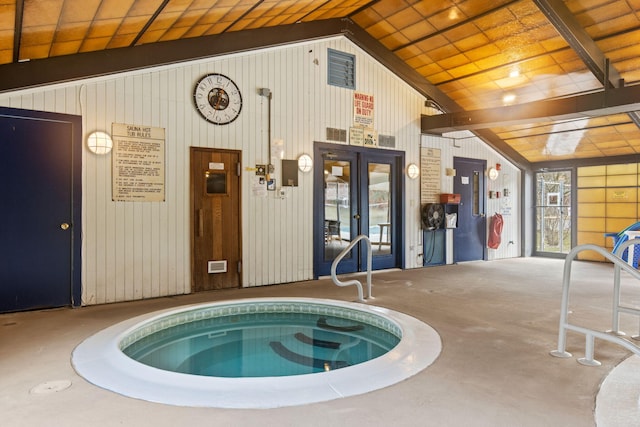 146 Crescent Ln, Brewster, MA 02631 - view of swimming pool featuring an in-ground hot tub and french doors