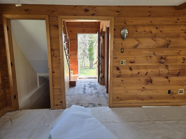 336 Main St, Brewster, MA 02631 - doorway to outside featuring wood walls