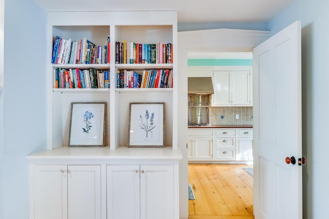 corridor with light hardwood / wood-style flooring