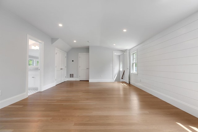 9 Joy Ln, Orleans, MA 02653 - empty room featuring vaulted ceiling, recessed lighting, light wood finished floors, and baseboards