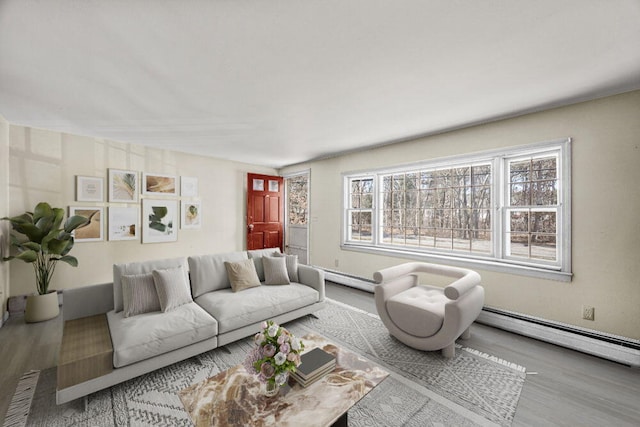 261 Old Chatham Rd, South Dennis, MA 02660 - living area featuring wood finished floors and a baseboard heating unit