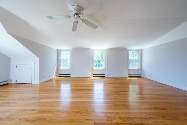 40 Thacher Shore Rd, Yarmouth Port, MA 02675 - unfurnished living room featuring vaulted ceiling, plenty of natural light, a baseboard radiator, and baseboard heating