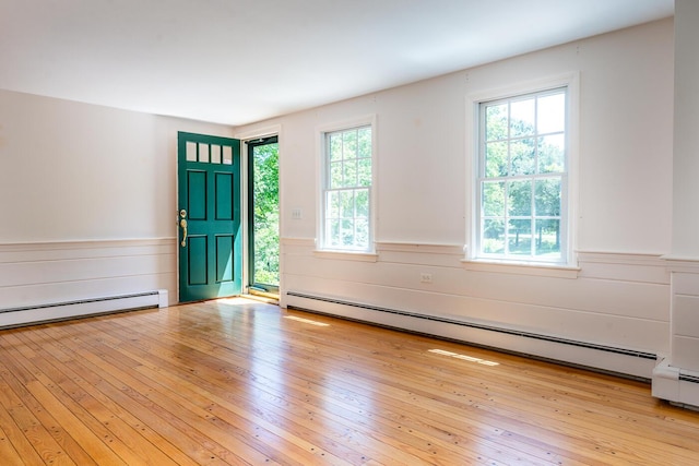 40 Thacher Shore Rd, Yarmouth Port, MA 02675 - entrance foyer featuring a baseboard heating unit, a wainscoted wall, and hardwood / wood-style flooring