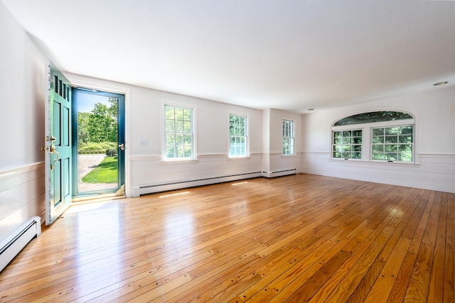 40 Thacher Shore Rd, Yarmouth Port, MA 02675 - unfurnished room with baseboard heating, a wainscoted wall, and wood-type flooring