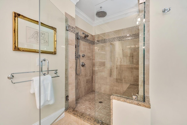 66 Simons Rd Unit A, Mashpee, MA 02649 - full bathroom featuring crown molding and a stall shower