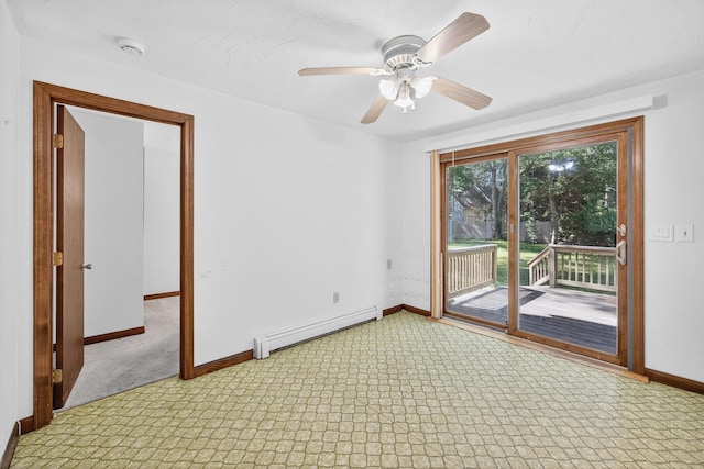 153 Blackthorn Rd, Marstons Mills, MA 02648 - empty room featuring a baseboard heating unit, a ceiling fan, light colored carpet, and a smoke detector
