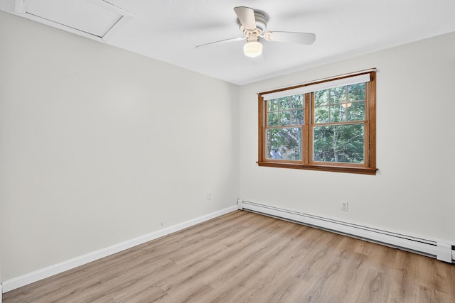 153 Blackthorn Rd, Marstons Mills, MA 02648 - spare room featuring a baseboard heating unit, light wood finished floors, attic access, and a ceiling fan