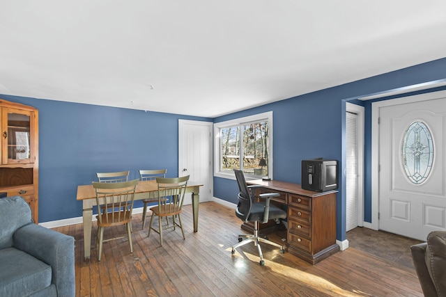 office area with dark hardwood / wood-style floors