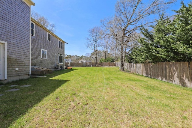 view of yard with a fenced backyard