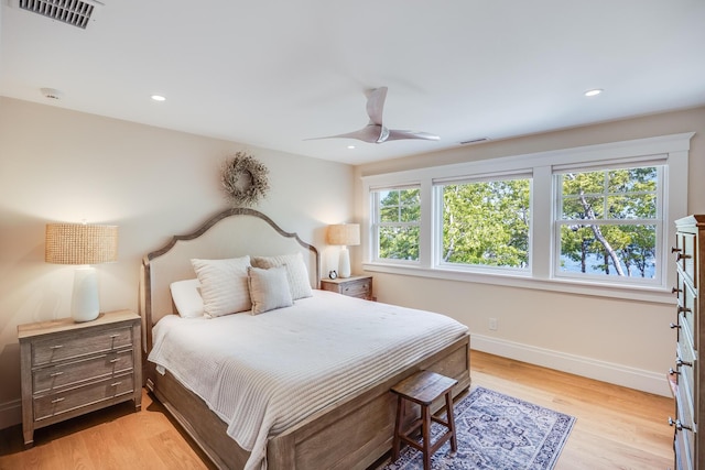 2 Bridge St, East Falmouth, MA 02536 - bedroom with baseboards, light wood-style floors, recessed lighting, and a ceiling fan