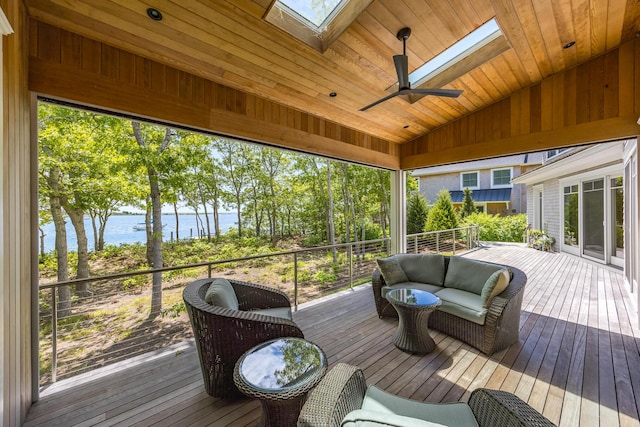 2 Bridge St, East Falmouth, MA 02536 - deck with a water view, outdoor lounge area, and ceiling fan