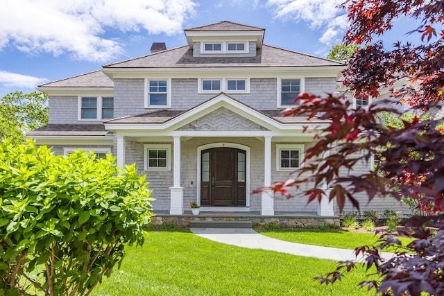 2 Bridge St, East Falmouth, MA 02536 - view of front of house featuring a front lawn, a porch, and roof with shingles