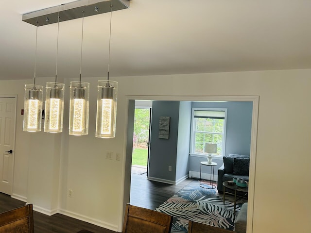 50 Great Hill Rd, Sandwich, MA 02563 - foyer featuring a baseboard heating unit, dark wood-style flooring, and baseboards